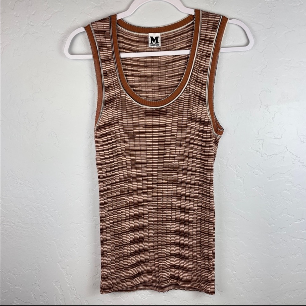 M Missoni Tank in Brown and Cream U-Neckline Knit Sleeveless Top Women's Sm/Med